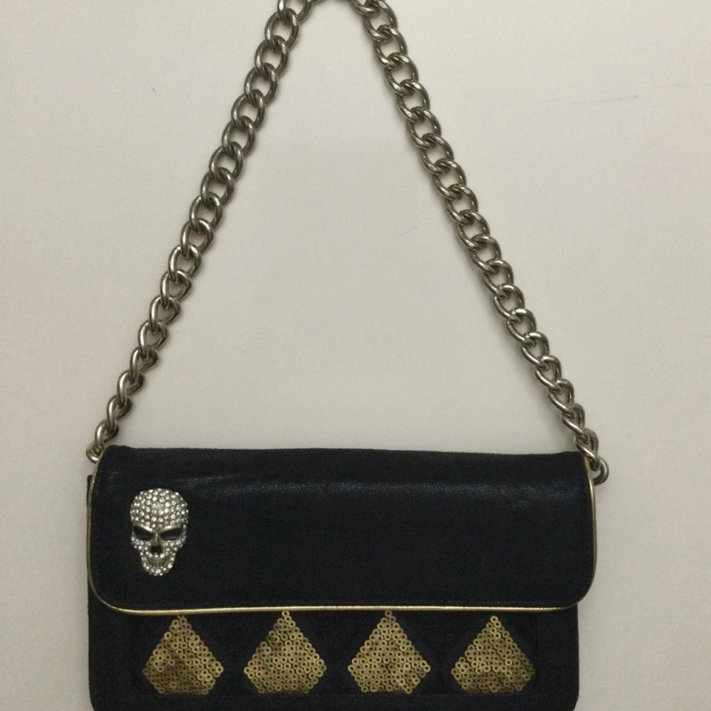Black and Gold Skull Accent Clutch